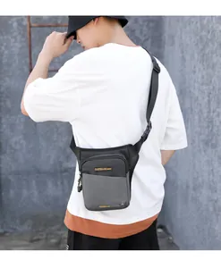 Close-up of waterproof nylon cycling leg bag with durable buckle and brand logo details