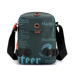 Men's dark green waterproof crossbody bag with orange zipper and functional buckles