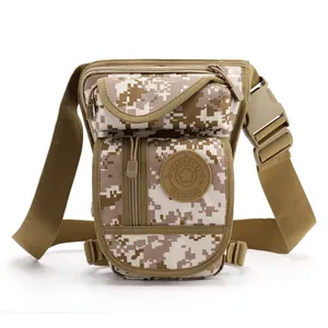 Sacoche de jambe tactique camouflage désert en nylon avec sangles réglables de rando