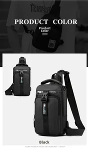 Detail view of black tactical chest bag showing durable oxford fabric and utility buckles
