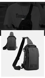 Détails du sac de poitrine en nylon imperméable avec port USB et finition mate pour homme