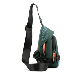 Sac de poitrine d'extérieur vert foncé en nylon avec fermetures éclair orange vif