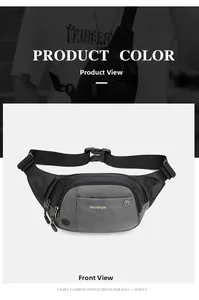 Detail view of the waterproof nylon waist bag showing front pocket and earphone port
