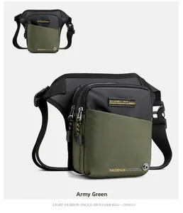 Army green tactical waterproof leg bag with multiple zipper compartments and durable strap