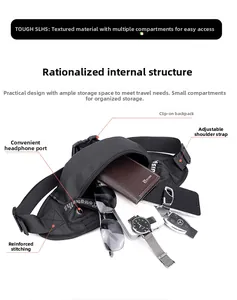 Detail of waterproof nylon waist bag showing large capacity for phone and accessories