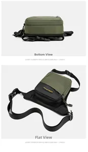 Detail view of military green tactical waist bag with water-resistant nylon and buckle