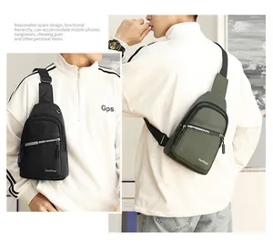 Macro detail of waterproof nylon sling bag with multi-layer zipper pockets for men