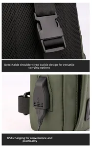 Détail du sac de poitrine étanche avec port de charge USB et rembourrage dorsal en maille