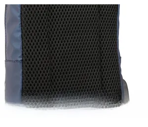 Detail view of the breathable honeycomb 3D mesh back panel on a blue waterproof chest bag
