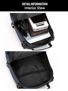 Internal view of navy blue crossbody bag showing spacious main compartment with organizer pocket