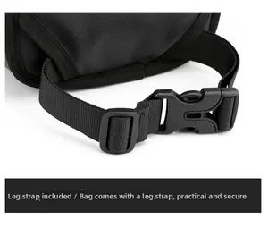 Detail of adjustable nylon leg strap and buckle on a tactical waterproof drop leg bag