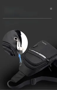 Close-up of the waterproof nylon chest bag featuring a functional headphone port and logo