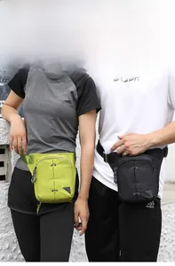 Tactical outdoor leg bags in black and army green with adjustable straps on models