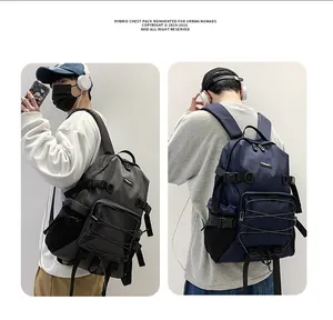 Dual view of waterproof nylon commuter backpacks with functional straps and side mesh pockets