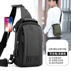 Sac de Poitrine Multifonctionnel en Nylon Imperméable pour Hommes Sac Bandoulière Mode Avec Port de Charge USB Sac de Voyage