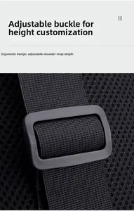 Close-up of adjustable buckle on black strap with breathable mesh padding detail