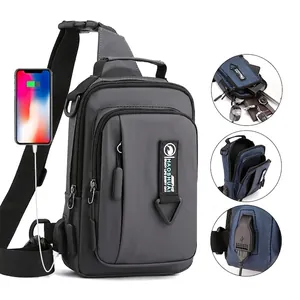Fashion Men's Chest Bag Waterproof Nylon Shoulder Crossbody Bag With USB Charging Port Outdoor Travel Sport Backpack