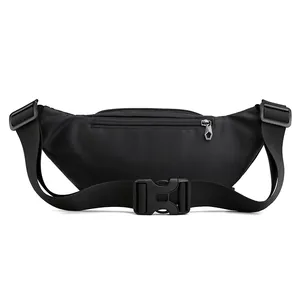 Waterproof nylon sports waist bag in black with adjustable strap and back zip pocket