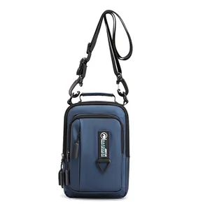 Waterproof navy blue crossbody bag for men with adjustable strap and multiple zip pockets