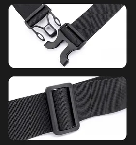 Detail of durable black nylon strap with adjustable buckle and quick release fastener