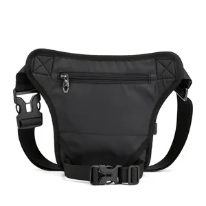 Waterproof tactical drop leg bag with adjustable straps in durable black nylon material