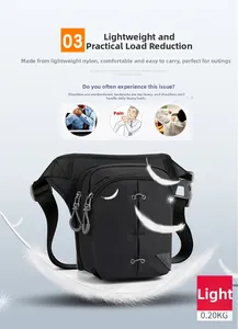 Close-up of lightweight nylon tactical drop leg bag featuring 0.20KG ultra-lightweight design