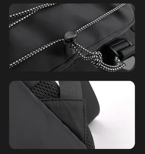 Detail of durable water-resistant nylon fabric with drawstring and reinforced stitching