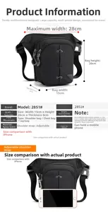 Detailed size chart for nylon leg bag showing 28cm width and 20cm height specifications