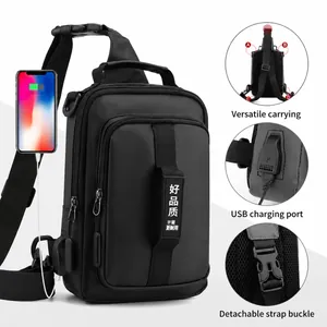Men Multi-functional Chest Bag Waterproof Nylon Crossbody Sling Bag With USB Charging Port Fashion Casual Travel Outdoor Small Messenger Bag