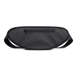 Waterproof black waist bag for men and women showing the back zipper pocket and strap