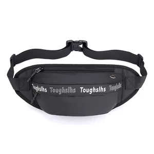 Waterproof black waist bag for men and women with adjustable strap and headphone port