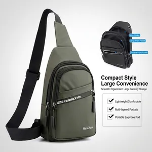 Men's Waterproof Nylon Sling Bag Large Capacity Crossbody Chest Pack With Earphone Hole Outdoor Travel Casual Shoulder Bag