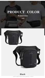 Detailed view of black tactical leg bag showing multi-pocket design and adjustable straps