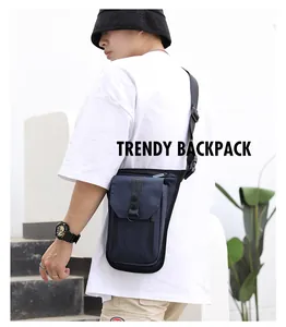 Navy blue waterproof tactical leg bag with adjustable straps for outdoor cycling activities