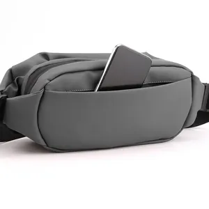 Sac banane gris foncé imperméable avec compartiment principal et poche pour téléphone