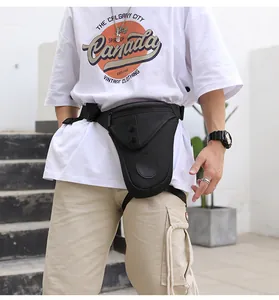 Detail of durable black tactical leg bag with adjustable straps and secure buckles