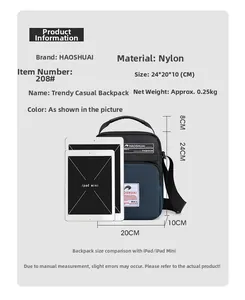 Comparaison de taille d'un sac bandoulière en nylon avec iPad et poids de 0,25 kg