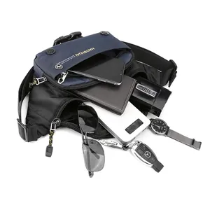Multifunctional deep blue outdoor waist bag for men showing large storage capacity