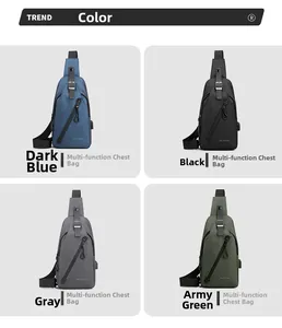 Sacs de poitrine USB étanches pour hommes en bleu foncé, noir, gris et vert armée