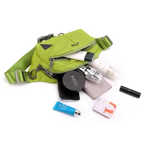 Neon green waterproof outdoor sports waist bag with multiple compartments for phone and essentials