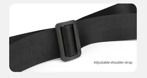 Macro detail of adjustable black nylon strap with plastic buckle for outdoor tactical bag