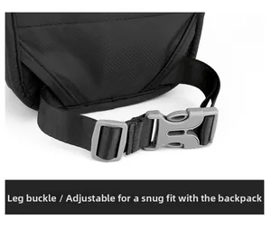 Detail of adjustable leg strap buckle and durable nylon fabric for outdoor leg bag