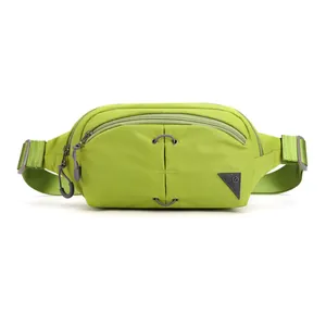 Grass green waterproof sports fanny pack with adjustable strap and dual zippers