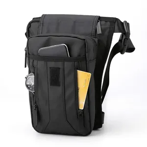 Waterproof tactical drop leg bag in black nylon for outdoor cycling and hiking sports