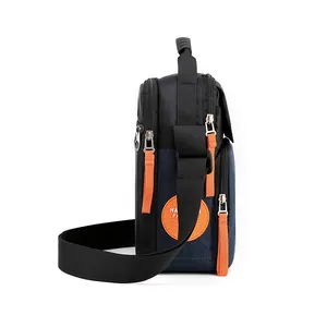 Sac bandoulière homme en nylon grande capacité avec détails orange et sangle