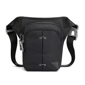 Tactical black nylon outdoor drop leg bag with adjustable straps and multiple zip pockets