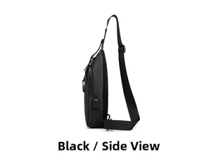 Détail du sac de poitrine en nylon imperméable avec port de chargement USB externe