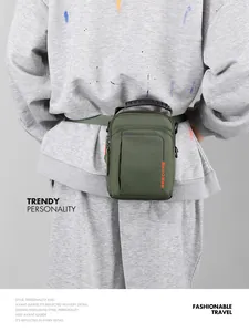 Detailed view of army green outdoor waist bag with WEPOWER embroidery worn on waist