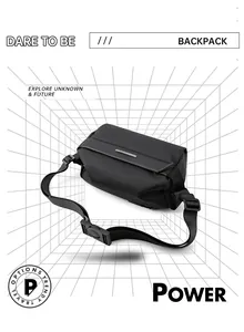 Detail of waterproof matte tech chest bag with adjustable nylon strap and heavy-duty buckle