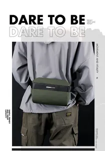 Detail of army green tactical chest bag featuring large capacity and matte finish